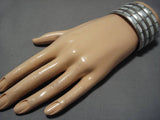Striking Vintage Native American Zuni Sterling Silver Mother Of Pearl Bracelet Old-Nativo Arts