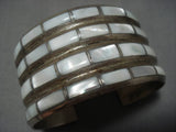 Striking Vintage Native American Zuni Sterling Silver Mother Of Pearl Bracelet Old-Nativo Arts
