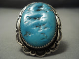Striking Vintage Navajo Blue Gem Turquoise Sterling Native American Jewelry Silver Ring-Nativo Arts
