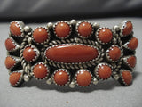 Striking Vintage Navajo Coral Native American Sterling Silver Bracelet Old-Nativo Arts