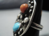 Striking Vintage Navajo Coral Sterling Silver Native American Jewelry Ring Old-Nativo Arts