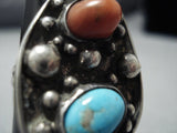Striking Vintage Navajo Coral Sterling Silver Native American Jewelry Ring Old-Nativo Arts