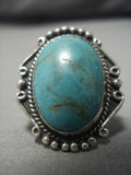 Striking Vintage Navajo Domed #8 Turquoise Sterling Silver Native American Ring-Nativo Arts