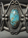 Striking Vintage Navajo Domed Blue Diamond Turquoise Native American Jewelry Silver Bracelet Old-Nativo Arts