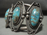 Striking Vintage Navajo Domed Blue Diamond Turquoise Native American Jewelry Silver Bracelet Old-Nativo Arts