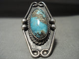 Striking Vintage Navajo Domed Blue Diamond Turquoise Native American Jewelry Silver Ring Old-Nativo Arts