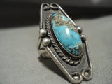 Striking Vintage Navajo Domed Blue Diamond Turquoise Native American Jewelry Silver Ring Old-Nativo Arts