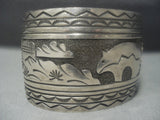 Striking Vintage Navajo Landscape Sterling Silver Bracelet Oold-Nativo Arts