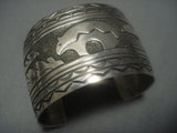 Striking Vintage Navajo Landscape Sterling Silver Bracelet Oold-Nativo Arts