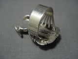 Striking Vintage Navajo Native American Jewelry jewelry Kachina Carico Lake Turquoise Sterling Silver Ring Old-Nativo Arts