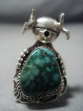 Striking Vintage Navajo Native American Jewelry jewelry Kachina Carico Lake Turquoise Sterling Silver Ring Old-Nativo Arts