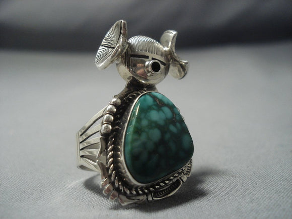 Striking Vintage Navajo Native American Jewelry jewelry Kachina Carico Lake Turquoise Sterling Silver Ring Old-Nativo Arts