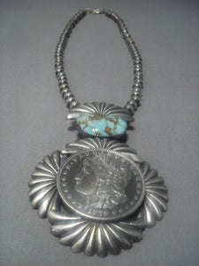 Striking Vintage Navajo Native American Jewelry jewelry Sterling Silver Dollar Sterling Silver Necklace-Nativo Arts