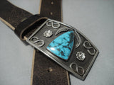 Striking Vintage Navajo Native American Jewelry jewelry Turquoise Sterling Silver Buckle- Heavy!!-Nativo Arts