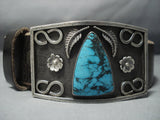 Striking Vintage Navajo Native American Jewelry jewelry Turquoise Sterling Silver Buckle- Heavy!!-Nativo Arts