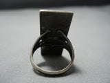 Striking Vintage Navajo Sterling Silver Green Turquoise Ring Old Native American Jewelry-Nativo Arts
