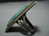 Striking Vintage Navajo Sterling Silver Green Turquoise Ring Old Native American Jewelry-Nativo Arts