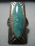 Striking Vintage Navajo Sterling Silver Green Turquoise Ring Old Native American Jewelry-Nativo Arts