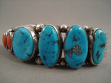 Striking Vintage Navajo Turquoise Coral Sterling Native American Jewelry Silver Bracelet Old Pawn-Nativo Arts