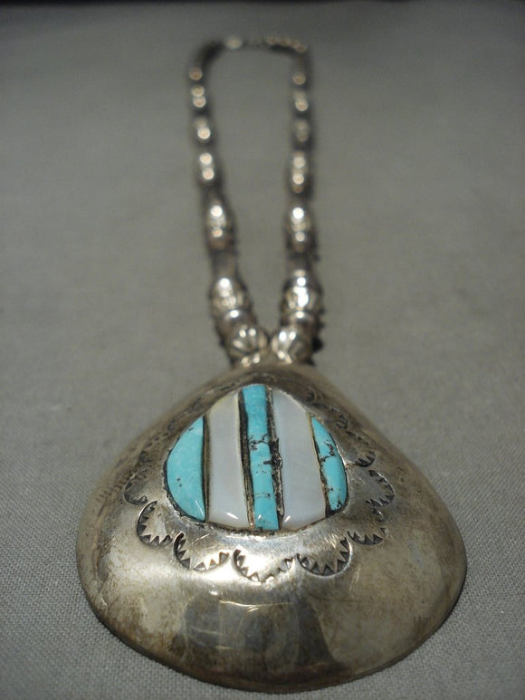 Striking Vintage Navajo Turquoise Pearl Native American Jewelry Silver Necklace-Nativo Arts