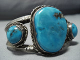 Striking Vintage Navajo Turquoise Sterling Silver Native American Jewelry Bracelet Old-Nativo Arts