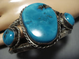 Striking Vintage Navajo Turquoise Sterling Silver Native American Jewelry Bracelet Old-Nativo Arts