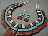 Striking Vintage Santo Domingo Turquoise Inlay Native American Necklace Earrings-Nativo Arts