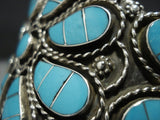Striking Vintage Zuni Triple Inlay Turquoise Sterling Silver Bracelet-Nativo Arts