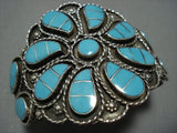 Striking Vintage Zuni Triple Inlay Turquoise Sterling Silver Bracelet-Nativo Arts