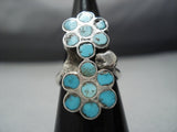 Striking Vintage Zuni Turquoise Dishta Style Sterling Silver Ring Old-Nativo Arts