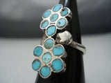 Striking Vintage Zuni Turquoise Dishta Style Sterling Silver Ring Old-Nativo Arts