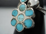 Striking Vintage Zuni Turquoise Dishta Style Sterling Silver Ring Old-Nativo Arts