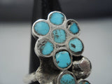 Striking Vintage Zuni Turquoise Dishta Style Sterling Silver Ring Old-Nativo Arts