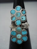 Striking Vintage Zuni Turquoise Dishta Style Sterling Silver Ring Old-Nativo Arts