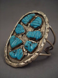 Stunner Vintage Zuni turquoise Leaf Native American Jewelry Silver Bracelet-Nativo Arts