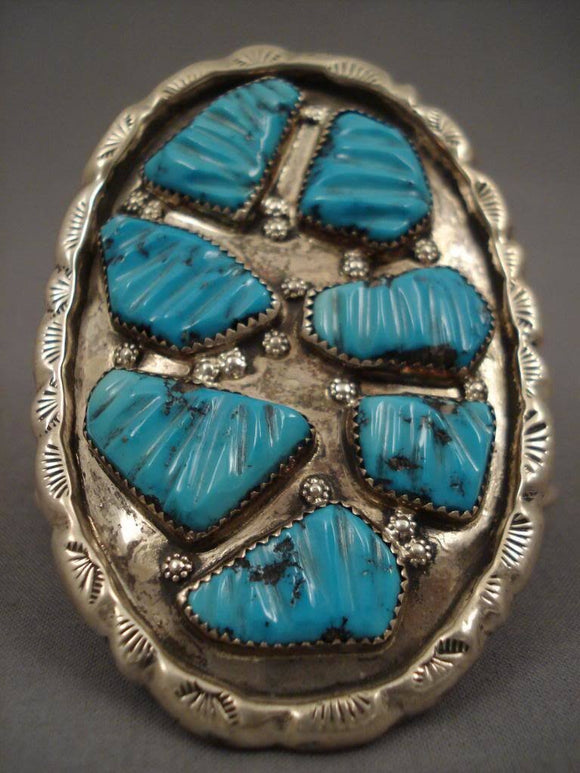 Stunner Vintage Zuni turquoise Leaf Native American Jewelry Silver Bracelet-Nativo Arts
