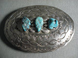 Stunning Huge Vintage Navajo Turquoise Nugget Native American Jewelry Silver Buckle-Nativo Arts