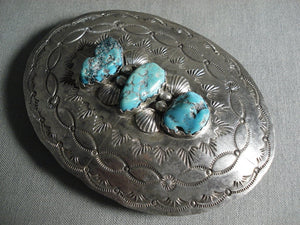 Stunning Huge Vintage Navajo Turquoise Nugget Native American Jewelry Silver Buckle-Nativo Arts