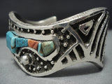 Stunning Native American Jewelry Navajo Sterling Silver Wavy Cuff Turquoise 106 Grams Bracelet-Nativo Arts