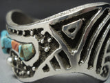 Stunning Native American Jewelry Navajo Sterling Silver Wavy Cuff Turquoise 106 Grams Bracelet-Nativo Arts