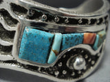 Stunning Native American Jewelry Navajo Sterling Silver Wavy Cuff Turquoise 106 Grams Bracelet-Nativo Arts