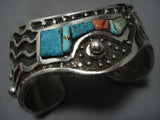 Stunning Native American Jewelry Navajo Sterling Silver Wavy Cuff Turquoise 106 Grams Bracelet-Nativo Arts