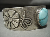 Stunning Navajo Carico Lake Turquoise Native American Jewelry Silver Flower Bracelet-Nativo Arts
