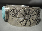 Stunning Navajo Carico Lake Turquoise Native American Jewelry Silver Flower Bracelet-Nativo Arts