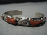 Stunning Vintage Native American Jewelry Navajo Coral Sterling Silver Leaf Bracelet Old-Nativo Arts