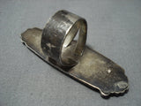 Stunning Vintage Native American Jewelry Navajo Turquoise Sterling Silver Border Ring Old-Nativo Arts