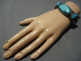 Stunning Vintage Native American Jewelry Navajo Turquoise Sterling Silver Easter Blue Bracelet Old-Nativo Arts