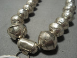 Stunning Vintage Native American Jewelry Zuni Hand Wrought Sterling Silver Bead Turquoise Necklace-Nativo Arts