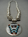 Stunning Vintage Native American Jewelry Zuni Hand Wrought Sterling Silver Bead Turquoise Necklace-Nativo Arts