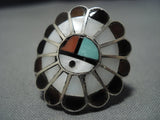Stunning Vintage Native American Jewelry Zuni Sun Face Turquoise Sterling Silver Ring Old-Nativo Arts